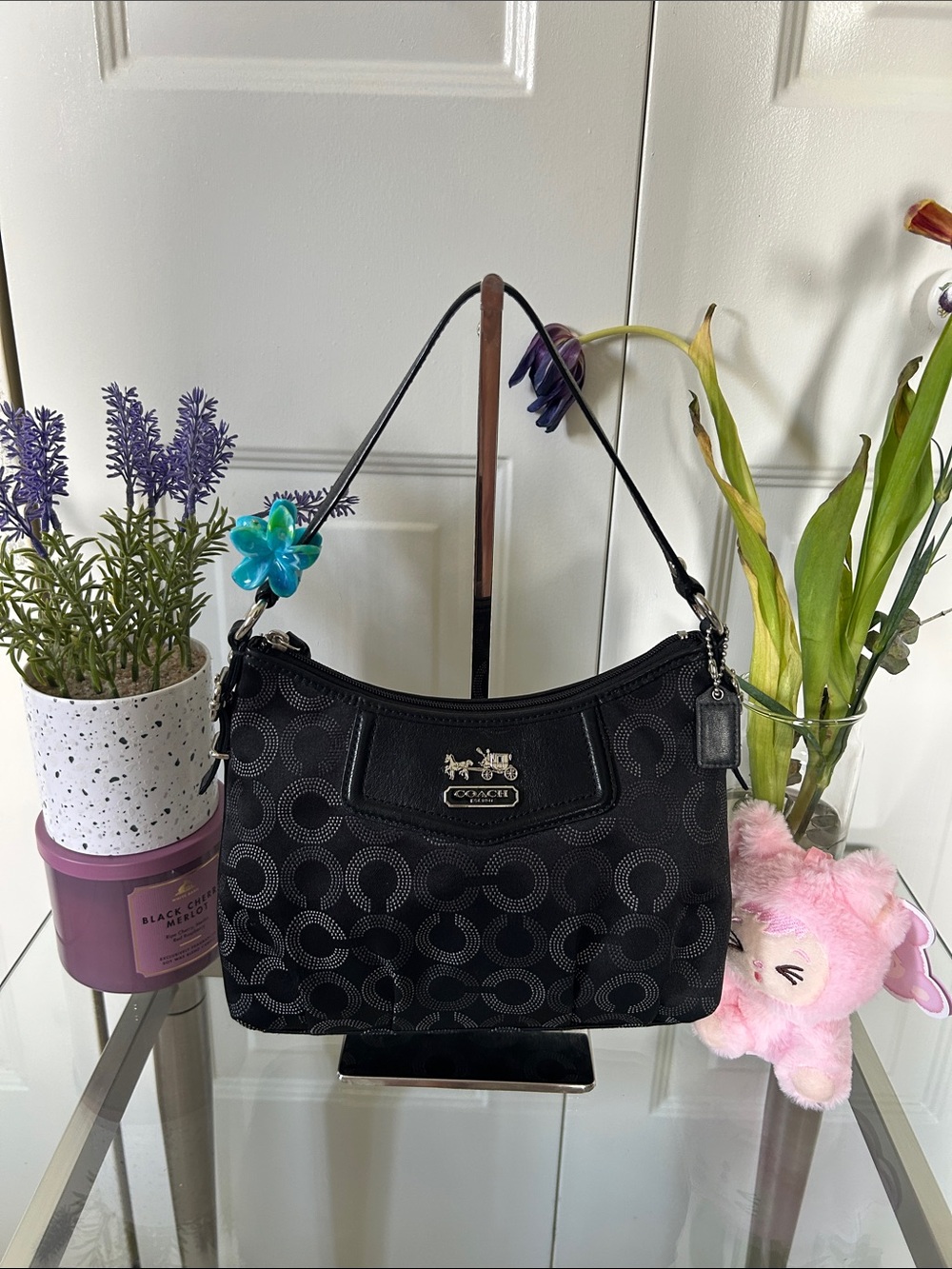 Coach Vintage Black Signature Jacquard Shoulder Bag with Silver Hardware